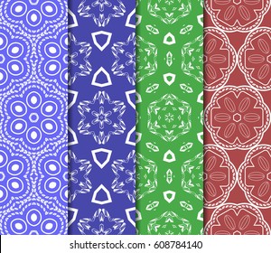 set of modern geometric pattern of small square and triangular elements. vector illustration