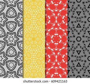 set of modern geometric pattern of small square and triangular elements. vector illustration