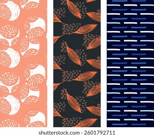 A set of Modern Geometric Round Shape and leaves Seamless Pattern for Backgrounds and Printing