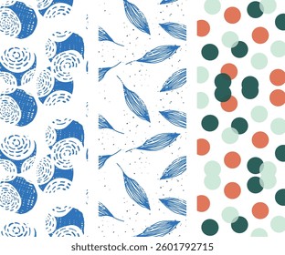 A set of Modern Geometric Round Shape and leaves Seamless Pattern for Backgrounds and Printing