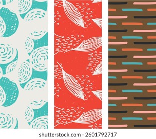 A set of Modern Geometric Round Shape and leaves Seamless Pattern for Backgrounds and Printing