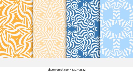 set of modern geometric seamless pattern background. decorative texture for wallpaper, invitation. Vector illustration. blue, orange color.