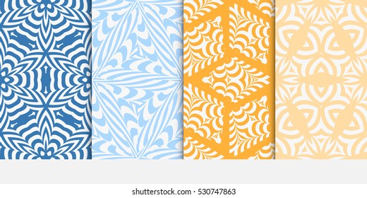 set of modern geometric seamless pattern background. decorative texture for wallpaper, invitation. Vector illustration. blue, orange color.