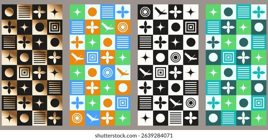 Set Modern Geometric seamless Trellis. Vector illustration of trendy Geometrical shapes. Perfect wallpaper fabric textile print collection. EPS 10m