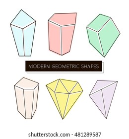 Set of modern geometric shapes and crystals isolated on white. Vector Illustration