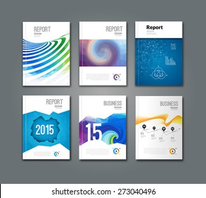 Set of modern geometric triangular and other design style brochure flyer covers template mockup, annual report newsletter for business visual identity