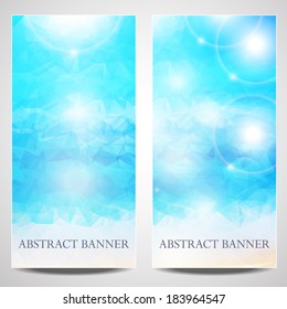 A set of modern geometric vector summer bright blue banners. Design template.