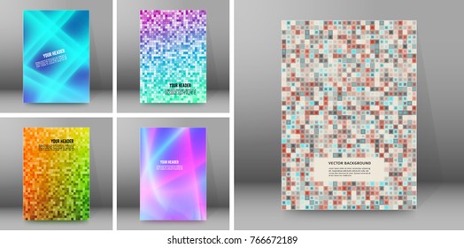 Set Modern geometrical background of bright glowing perspective with squares, rectangle form. Graphic blurry template. Abstract vector illustration EPS 10 for backdrop business card, banners techno