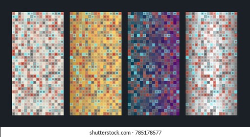 Set Modern geometrical background of bright glowing perspective with squares, rectangle form. Graphic blurry template. Abstract vector illustration EPS 10 for backdrop business card, banners techno