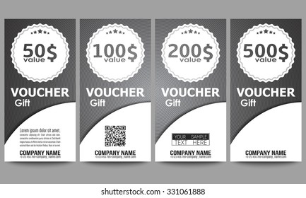Set of modern gift voucher templates. Dark design textured background.