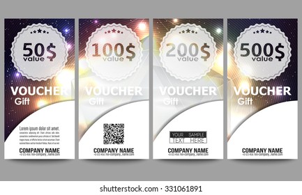 Set of modern gift voucher templates. Colorful design vector background.