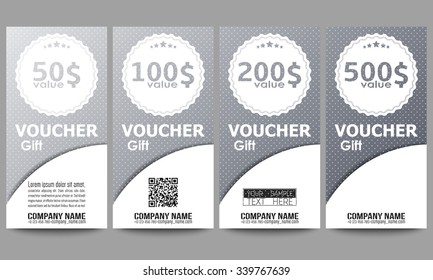 Set of modern gift voucher templates. Dotted design background.
