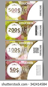 Set of modern gift voucher templates. Polygonal design vector, colorful geometric triangular backgrounds.