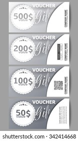 Set of modern gift voucher templates. Dotted design background.