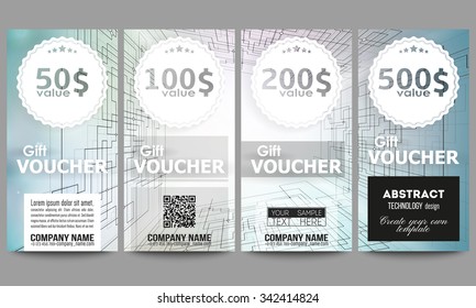 Set of modern gift voucher templates.  Abstract vector background of digital technologies, cyber space.