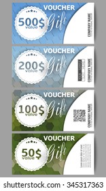 Set of modern gift voucher templates. Polygonal design vector, colorful geometric triangular backgrounds.