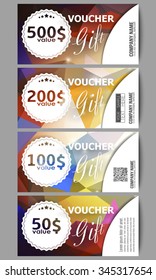 Set of modern gift voucher templates. Colorful design, abstract vector background.