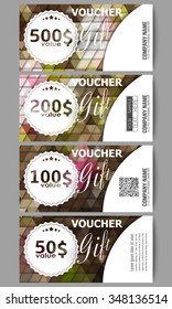 Set of modern gift voucher templates. Polygonal design vector, colorful geometric triangular backgrounds.