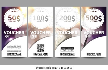 Set of modern gift voucher templates. Colorful design vector background.