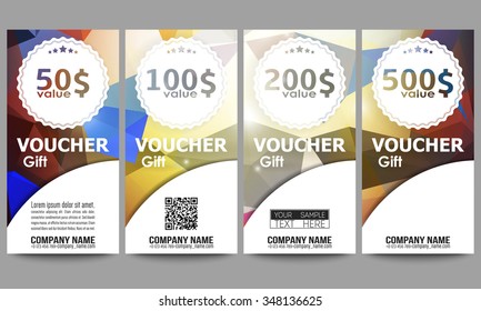 Set of modern gift voucher templates. Colorful design, abstract vector background.