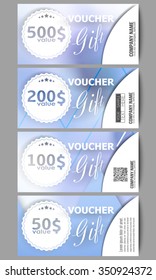 Set of modern gift voucher templates. Winter design, abstract blue background.