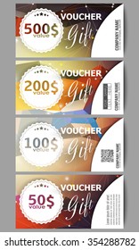 Set of modern gift voucher templates. Colorful triangle design, abstract vector background.