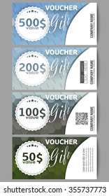 Set of modern gift voucher templates. Polygonal design vector, colorful geometric hexagonal backgrounds.