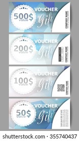 Set of modern gift voucher templates. Colorful triangle design, abstract vector background.