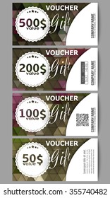 Set of modern gift voucher templates. Polygonal design vector, colorful geometric triangular backgrounds.