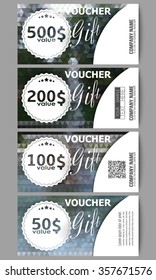 Set of modern gift voucher templates. Polygonal design vector, colorful geometric triangular backgrounds.