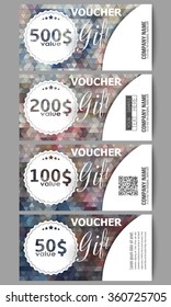 Set of modern gift voucher templates. Polygonal design vector, colorful geometric triangular backgrounds.