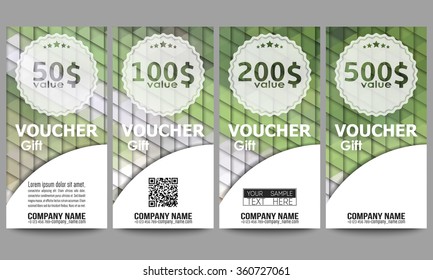 Set of modern gift voucher templates. Polygonal design vector, colorful geometric triangular backgrounds.