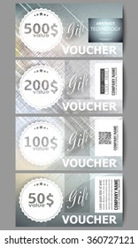 Set of modern gift voucher templates. Abstract science or technology vector background.