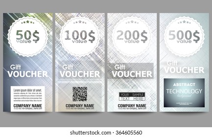 Set of modern gift voucher templates. Abstract science or technology vector background.