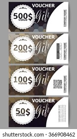 Set of modern gift voucher templates. Polygonal design vector, colorful geometric triangular backgrounds.