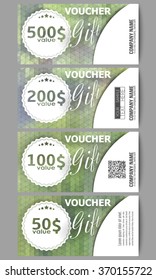 Set of modern gift voucher templates. Polygonal design vector, colorful geometric triangular backgrounds.