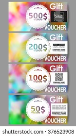 Set of modern gift voucher templates. Colorful background for Holi celebration, vector illustration.