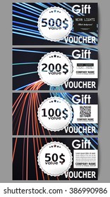 Set of modern gift voucher templates. Abstract lines background, motion design vector illustration.