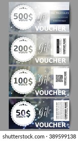 Set of modern gift voucher templates. DNA molecule structure on dark blue background. Science vector background.
