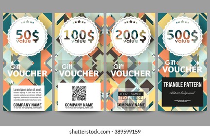Set of modern gift voucher templates. Material Design. Colored vector background.