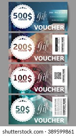 Set of modern gift voucher templates. DNA molecule structure on dark green background. Science vector background.