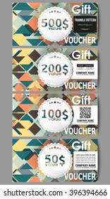 Set of modern gift voucher templates. Material Design. Colored vector background