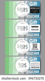 Set of modern gift voucher templates. Abstract colorful business background, blue and green colors, modern stylish striped vector texture for your cover design.
