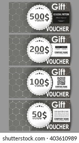 Set of modern gift voucher templates. Chemistry pattern, hexagonal design vector illustration.