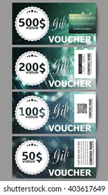 Set of modern gift voucher templates. DNA molecule structure on dark green background. Science vector background.