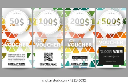 Set of modern gift voucher templates. Abstract colorful business background, modern stylish hexagonal and triangle vector texture