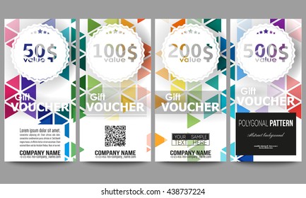 Set of modern gift voucher templates. Abstract colorful business background, modern stylish hexagonal and triangle vector texture