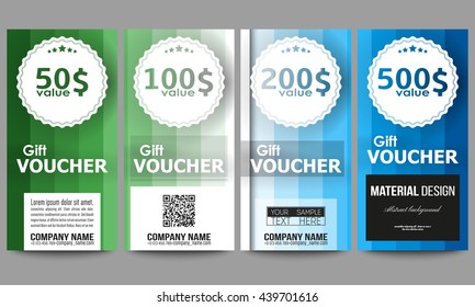 Set of modern gift voucher templates. Abstract colorful business background, blue and green colors, modern stylish striped vector texture for your cover design.