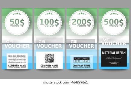 Set of modern gift voucher templates. Abstract colorful business background, blue and green colors, modern stylish striped vector texture for your cover design.