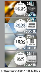 Set of modern gift voucher templates. Abstract multicolored background, blurred nature landscapes, geometric vector, triangular style illustration
